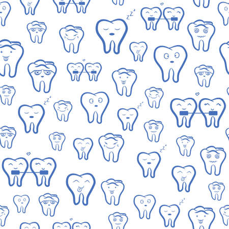 Seamless pattern with teeth illustration for children. Repetitive dental background about healthcare and oral hygiene for medical clinics.のイラスト素材