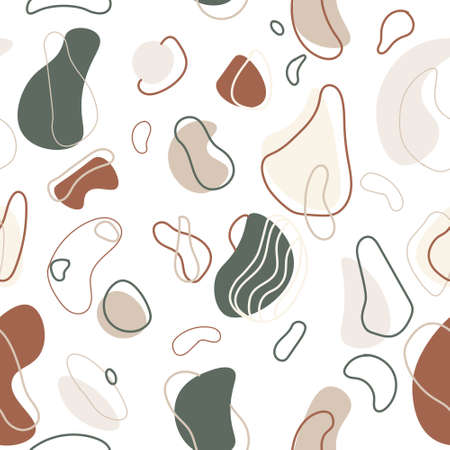 Amoeba seamless pattern conceptual modern art with creative elements and earth tones. Repeat background with liquid and wavy minimalistic stains. Organic texture with pale colors for interiors.のイラスト素材