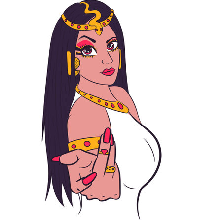 Digital artwork of a beautiful woman with accessories from Egypt. Conceptual art of Cleopatraのイラスト素材