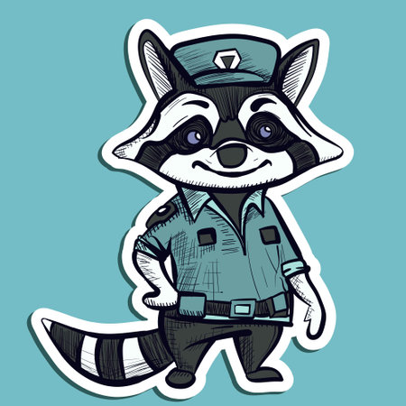 Digital art of a policeman raccoon wearing a police officer uniform. Detective and sheriff badger working as a guard.のイラスト素材