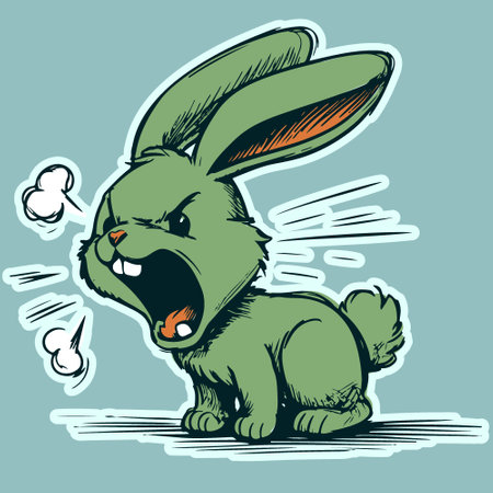 Vector of a small angry rabbit screaming with his mouth open. Cute bunny cartoon character being upsetのイラスト素材