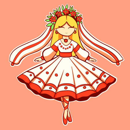 Girl with a flower tiara and blonde hair wearing a romanian ie. Woman wearing traditional dress from Romaniaのイラスト素材