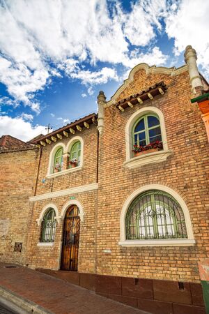 Typical brick building in the Candelaria neighborhood of Bogota, Colombia.の写真素材