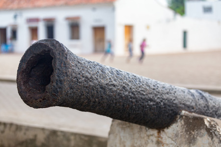 A colonial cannon along the river in Mompox, Colombia.の写真素材