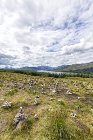 Small Cairns on the roadside near Loch Loyne, Scotland.の写真素材