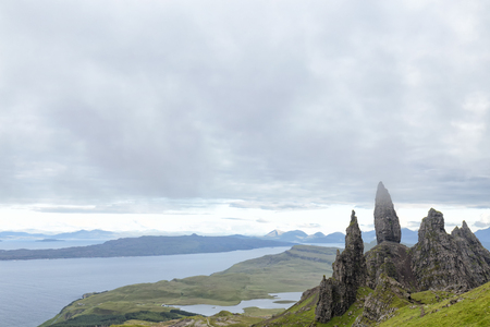 The Old Man of Storr with Loch eathan and the Sound of Raasay in the background.の写真素材