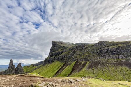 The Old Man of Storr with Summer clouds on the Isle of Skye in Scotland.の写真素材