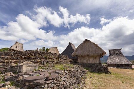 Traditional houses in the Wologai village near Kelimutu in East Nusa Tenggara, Indonesia.の写真素材