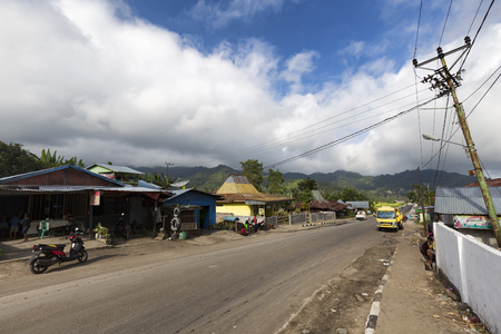 The Main road that runs through small village of Moni, Indonesia on May 13, 2017.のeditorial素材