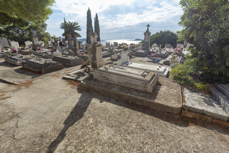 Graveyard at the Mausoleum of the Racic family in Cavtat, Croatia.の写真素材