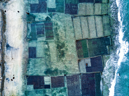 Seaweed farms in the evening on the east of the island of Nusa Penida, Bali, Indonesia.の写真素材