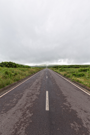 A straight road into the interior of Flores Island in the Azores.の写真素材