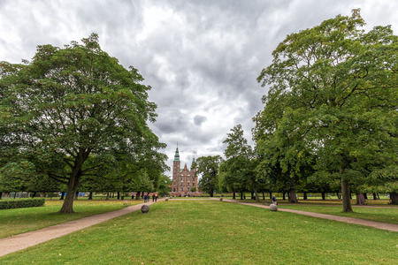 Wide angle view of Rosenborg Castle and Lawn in Copenhagen, Denmark.のeditorial素材