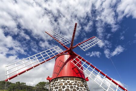A beautifully restored windmill in Calheta de Nesquim on Pico island in the Azores, Portugal.の写真素材