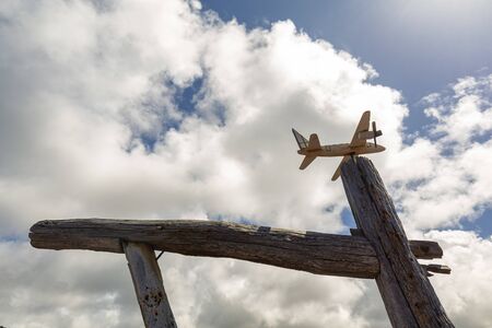 A model airplane on a post in the center of Lajido on Pico island in the Azores, Portugal.