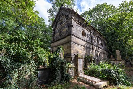 PRAGUE, CZECH REPUBLIC - SEPTEMBER 6: Beautiful summer view inside the Olsany graveyard in district three, Prague, Czech Republic on September 6, 2016.の写真素材