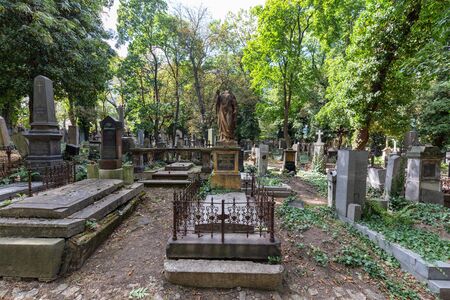 PRAGUE, CZECH REPUBLIC - SEPTEMBER 6: Beautiful summer view inside the Olsany graveyard in district three, Prague, Czech Republic on September 6, 2016.のeditorial素材