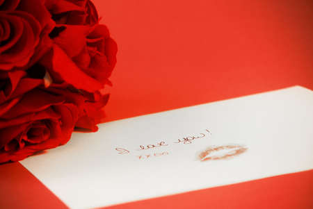 Love letter with lip printの写真素材