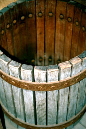  Photo looking down into and empty barrelの写真素材