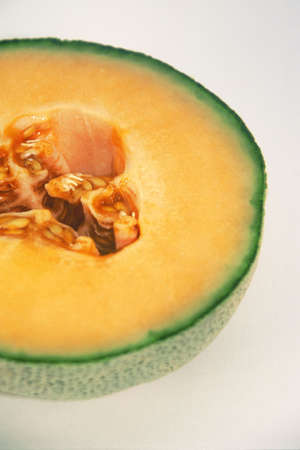 Cantaloupe fruit cut in halfの写真素材