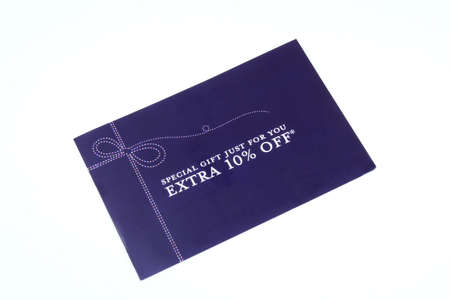 Blue 10% off coupon on a white background