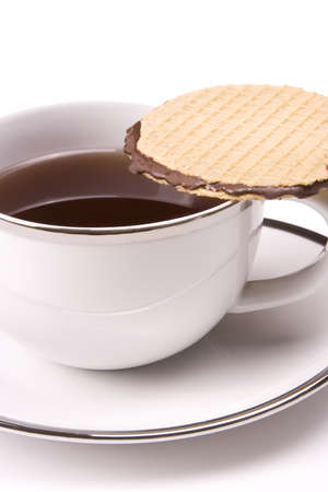 Coffee and cookie on a white background.の写真素材