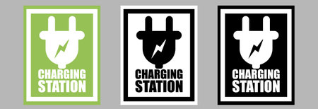 Signs, logos, electric car charging stations Placed separately from the background ,vector illustrationのイラスト素材