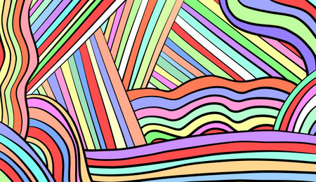 Hand drawn abstract rainbow pattern gradient background, vector illustration.