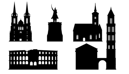 Silhouettes of tourist attraction landmarks in Croatia ,vector illustration.のイラスト素材