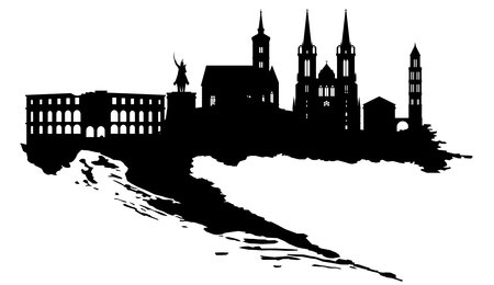Silhouettes of Croatian landmarks Place on the map the country of Croatia. can be customized Vector illustration.のイラスト素材