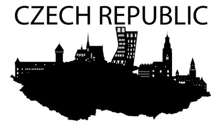 Silhouettes of landmarks placed on a map of the Czech Republic, can be customized.のイラスト素材