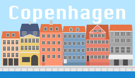 Nyhavn Copenhagen Denmark colorful flat style ,vector illustration.のイラスト素材