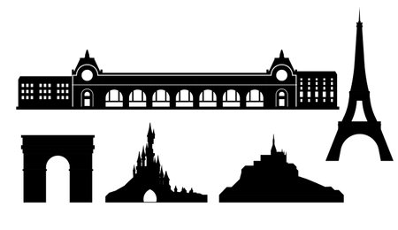 Silhouette of France landmarks, vector illustration.のイラスト素材
