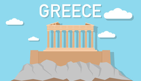 Acropolis of Athens Colorful flat cartoon landmarks Important tourist attractions of Europe, vector illustration.のイラスト素材