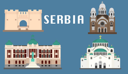 Landmarks of Serbia, important tourist attractions, symbols of the city and country. ,vector illustration.のイラスト素材