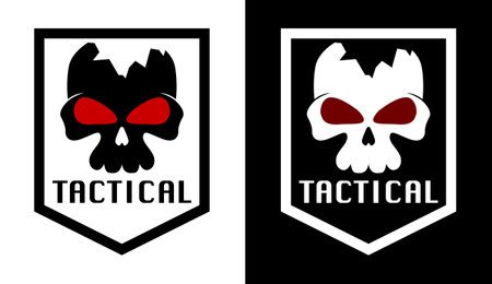 Skull logo, military logo, tactical, cool, fierce, Broken skull , vector illustration.のイラスト素材