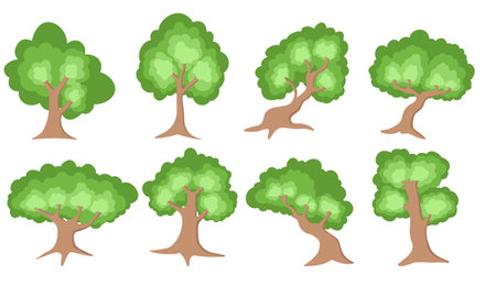 Set of trees juxtaposed against a white background, vector illustration.のイラスト素材