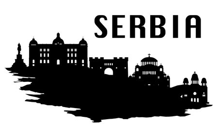 Silhouettes of Serbian landmarks tourist attraction Vector illustrationのイラスト素材