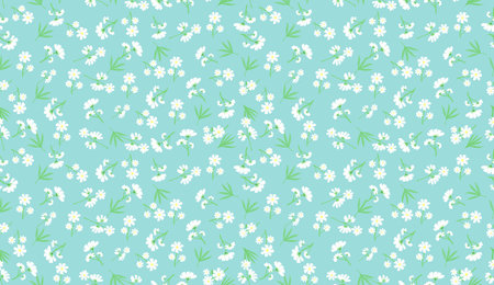Floral pattern on pastel green background, seamless, for printing paper or textile industry. Vector illustration.のイラスト素材