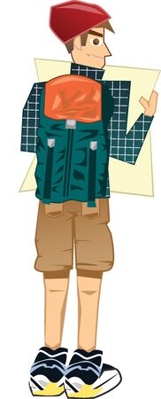 cartoon vector represent travel life of bag packerのイラスト素材