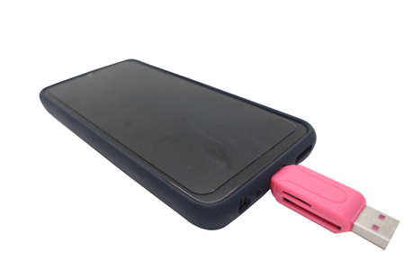 usb flash drive on white background, Transmitting data Through the device flash driveの写真素材