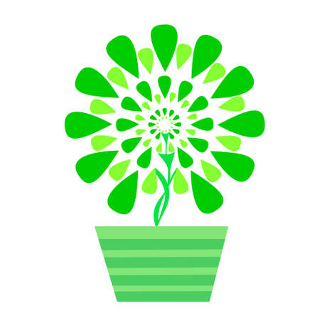Illustration tree in pot. Vase color green. Design leaf in a circle. object on white background.の写真素材