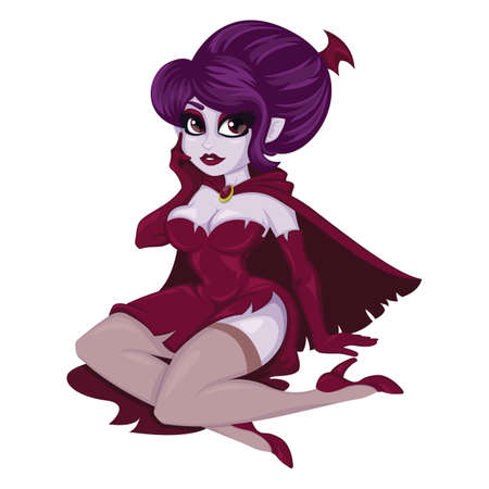 Vampire girl. Halloween costume. Isolated objects on white background. Vector illustration.のイラスト素材