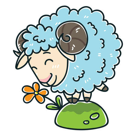 Sheep with a flower isolated objects on white background.のイラスト素材