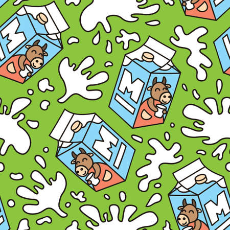 Cute seamless pattern of milk box and milk splash.のイラスト素材