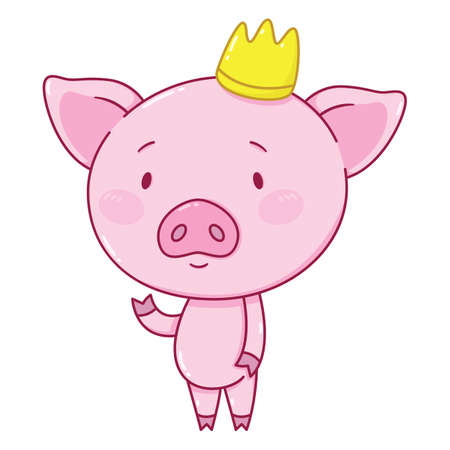 Cute piggy in crown. Kid illustration. Illustration for children's book. Character design.のイラスト素材