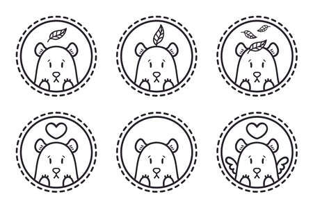 Bear with leaf  logo set of illustration. Bear with heart. Bear with heart and wings. Outline logo set. Set of bear emblems, icons, labels.のイラスト素材
