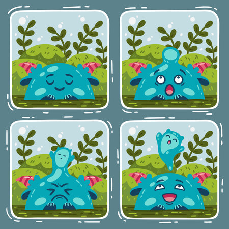 Comic about the swamp monster and the miracle of birth. Vector illustration isolated background.のイラスト素材