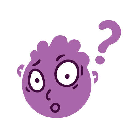 Round abstract face with questioning emotion. Surprised emoji avatar. Portrait of an open-eyed man. Cartoon style. Flat design vector illustration.のイラスト素材