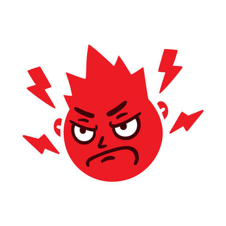 Round abstract face with angry emotion. Mad emoji avatar. Portrait of a grumpy man. Cartoon style. Flat design vector illustration.のイラスト素材
